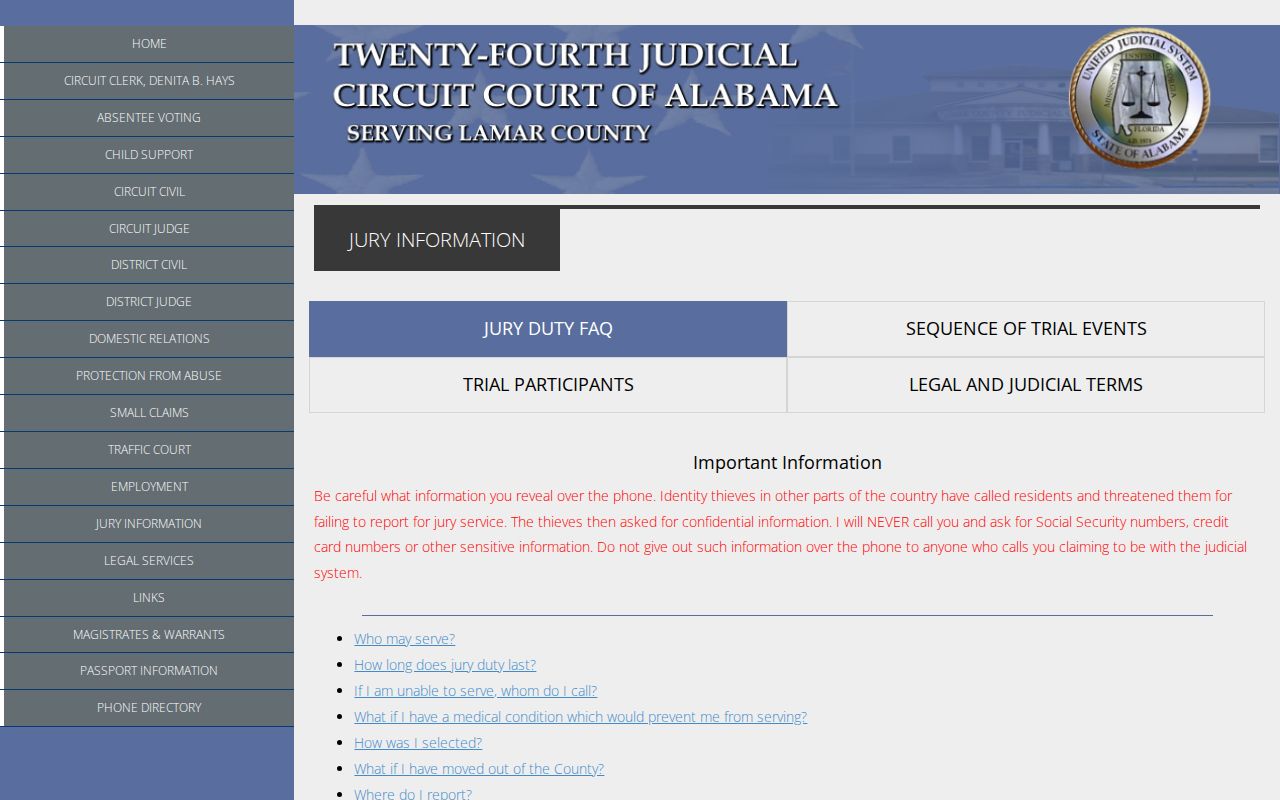 Vernon warrant records contact at the Lamar Judicial Center