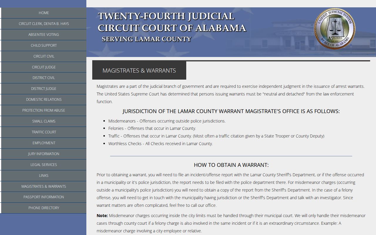 Official Lamar County warrant guidance without a public roster